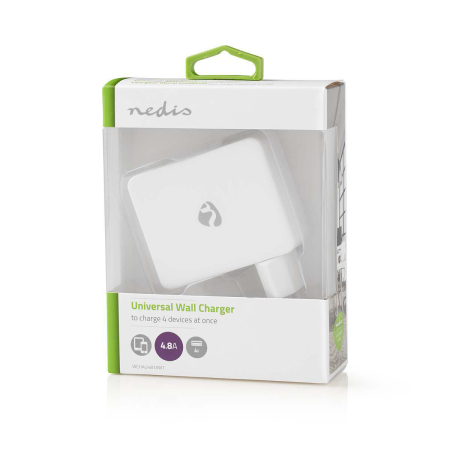 Alimentator NEDIS 220V, 24W, 2x2.4A, 2x1A, 4xUSB, alb, Euro CEE 7/16, tensiune 230V AC, ieșire 5V USB. [5]