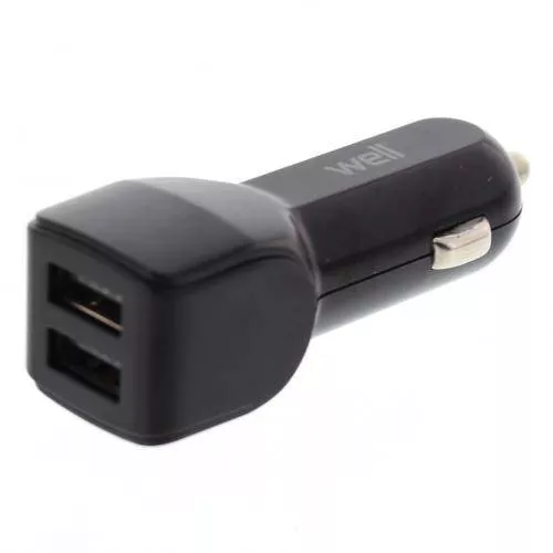 Accesorii Auto - Alimentator USB bricheta auto Well, 2 ieșiri, 2.4A, negru, tip auto, 24 luni garanție persoane fizice