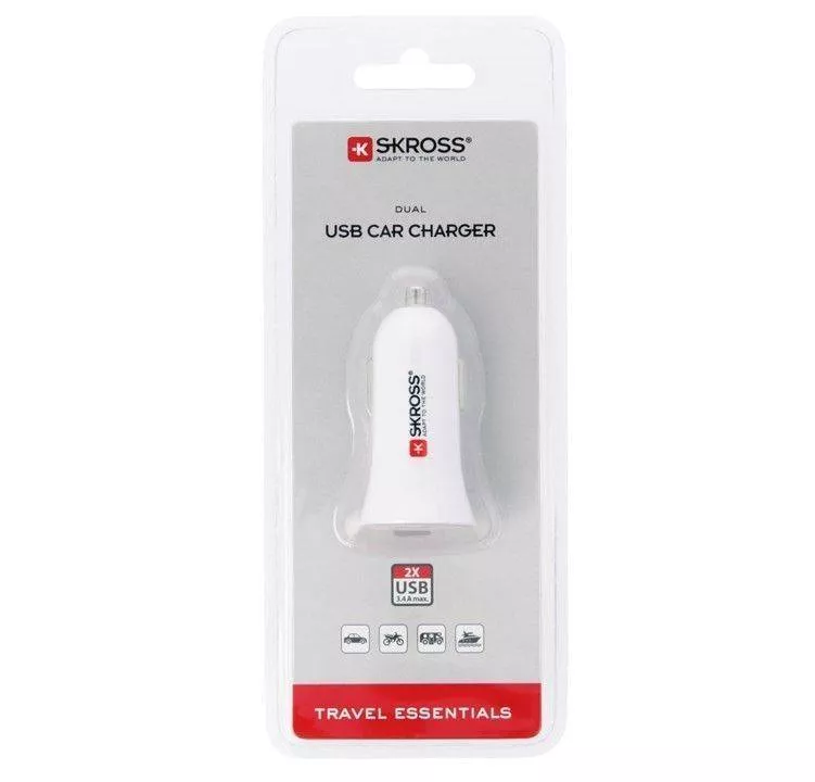Alimentator brichetă auto USB 12-24V 3.4A Skross cu 2 x USB mama, tensiune de ieșire 5V, culoare albă [2]