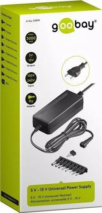 Alimentator universal 5V-15V 3000mA Goobay cu 8 mufe, garanție 24 luni persoane fizice [1]