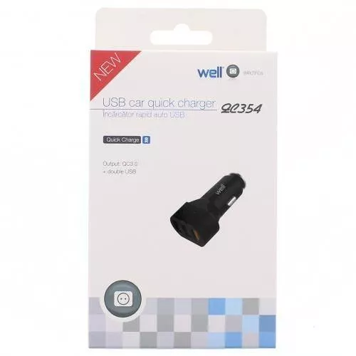 Alimentator USB bricheta auto Quick Charge 3.0 28W 3 x USB negru Well 12V/24V DC [3]