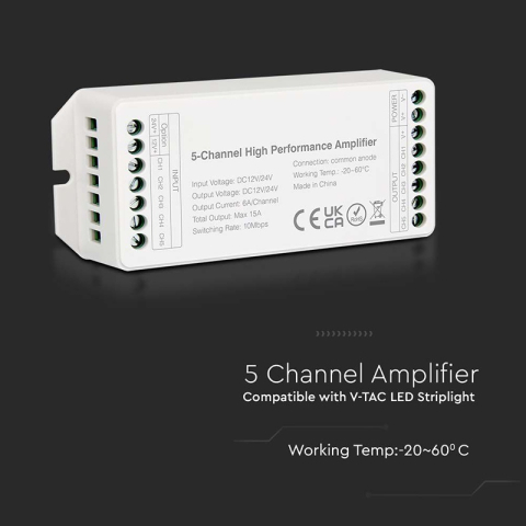 Amplificator bandă LED 5 canale 15A V-tac SKU-2914, culoare albă, 24 luni garanție persoane fizice [2]