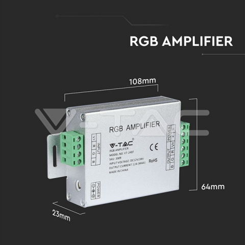 Amplificator LED RGB 12/24VDC 12A 3 canale V-TAC, accesoriu pentru iluminat decorativ [3]