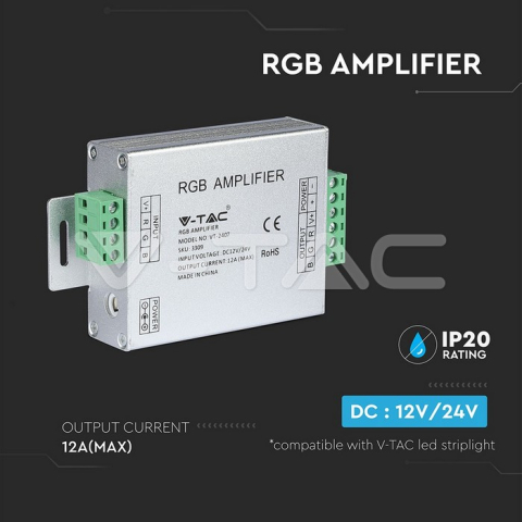Amplificator LED RGB 12/24VDC 12A 3 canale V-TAC, accesoriu pentru iluminat decorativ [4]