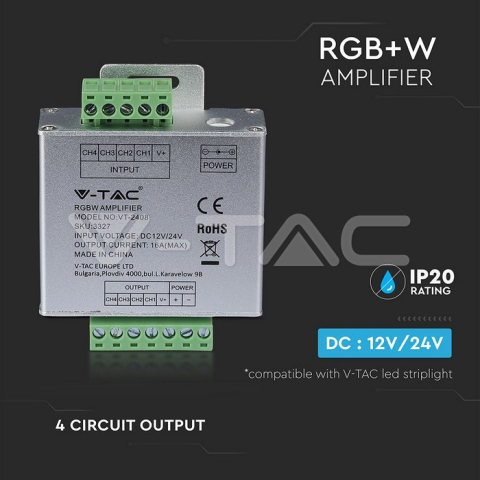 Amplificator LED RGB+W 12/24VDC 24A 4x6A V-TAC cu garanție 24 luni persoane fizice [1]