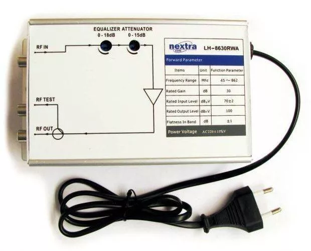 Amplificatoare TV - Amplificator semnal 860MHz 30dB alimentare 220VCA conectori F, 2 x F mama, Euro tata CEE 7/16, brand OEM