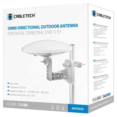Antena DVB-T ISDB-T DMB-T/H omnidirecțională Cabletech ANT0559 albă 30dB 1.5m pentru recepție semnal TV [3]