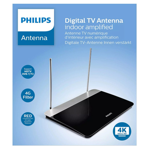 Antena TV PHILIPS SDV6227/12 47dB digitală 4K/analogică/radio FM, lungime optimă pentru recepție. [1]