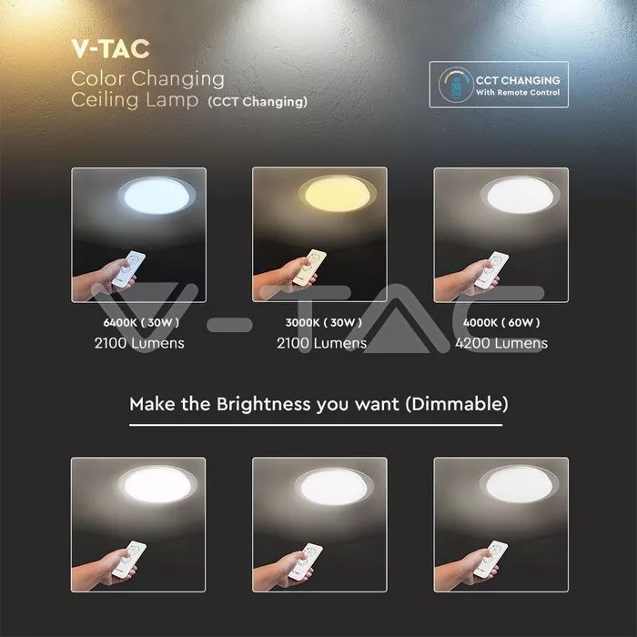 Aplica LED 40W dimabil cu telecomanda 3IN1 V-TAC SKU-14741 alb rece, alb cald, alb mediu, 2800 lumen, 4000K, 6500K, 3000K [2]
