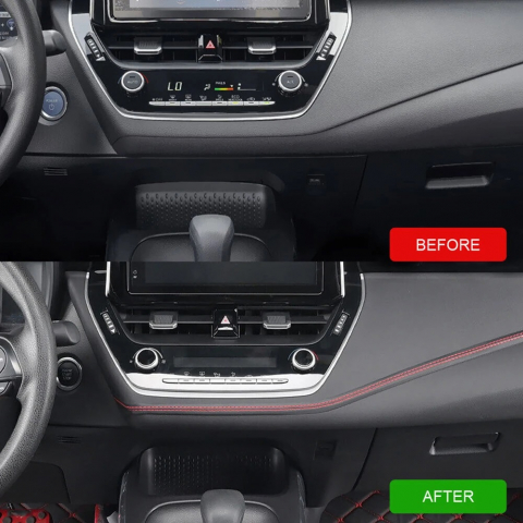 Banda decorativă pentru interior auto, piele ecologică, 2m, neagră cu cusătură roșie, ușor de instalat și elegantă [3]