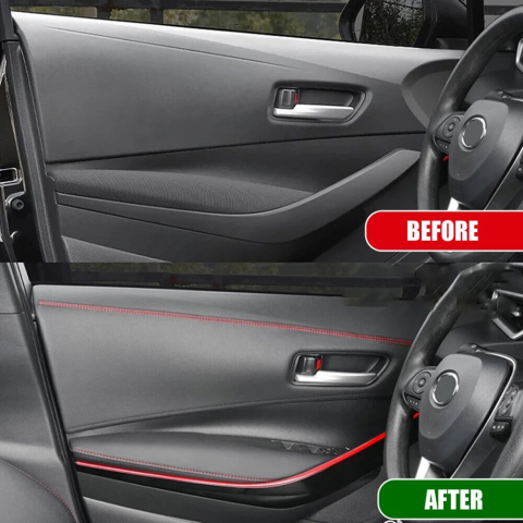 Banda decorativă pentru interior auto, piele ecologică, 2m, neagră cu cusătură roșie, ușor de instalat și elegantă [2]