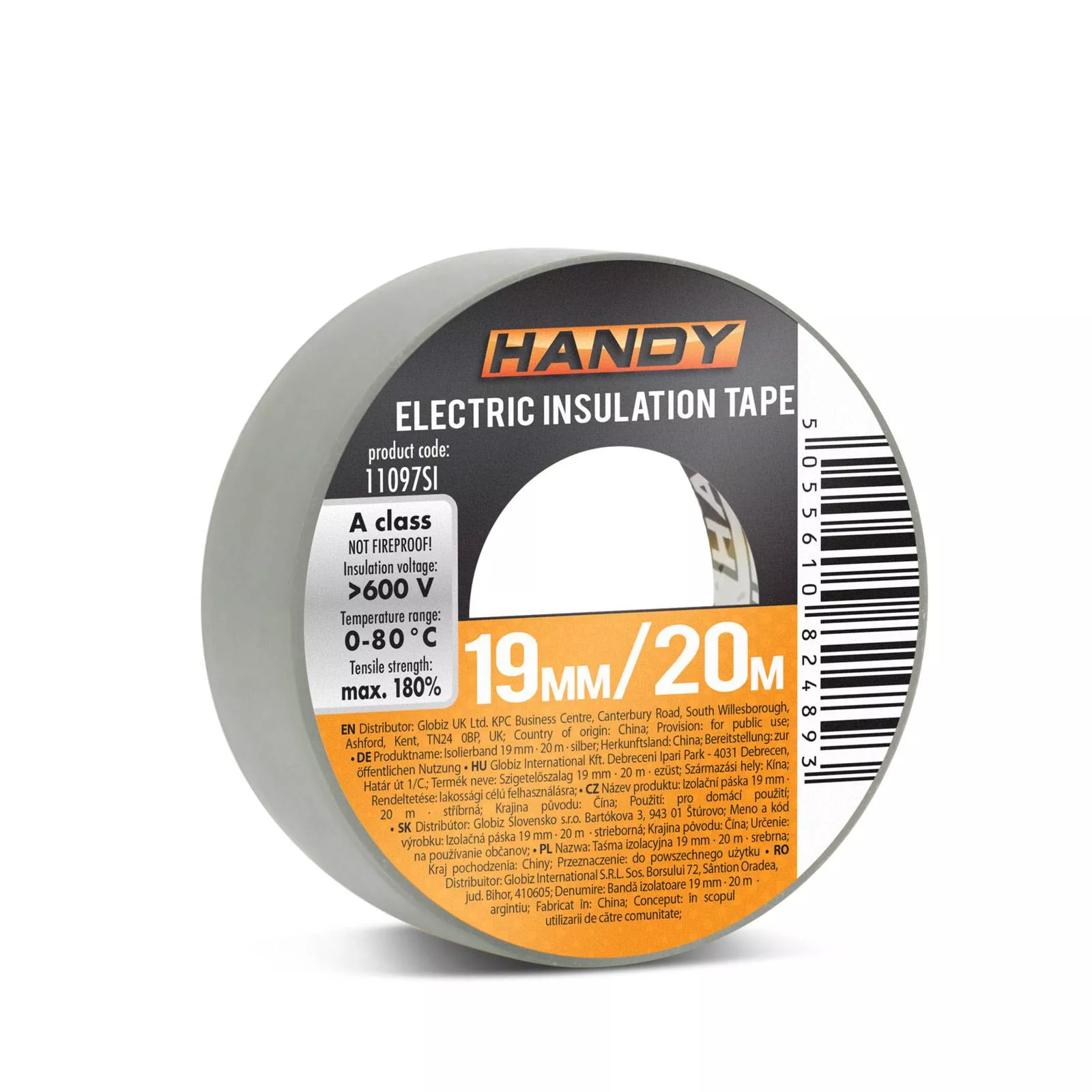 Banda izolatoare PVC 19mm x 20m argintie Handy pentru protecție și izolare electrică [2]
