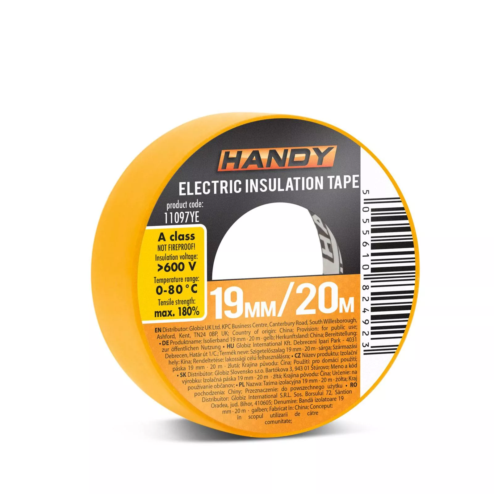 Banda izolatoare PVC 19mm x 20m Galben Handy pentru protecție electrică și izolare eficientă [2]