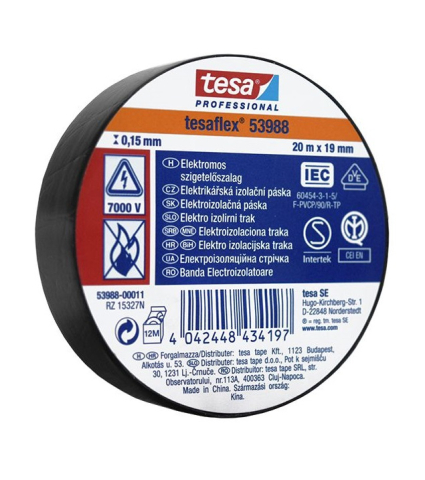 Banda izolatoare - Banda izolatoare TESA PROFESSIONAL TESAFLEX 15mm x 20m 7000V negru – IoElectronice.ro