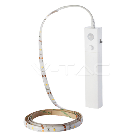 Banda LED - Banda LED 2835 2.4W 1m 2700K cu senzor de mișcare și alimentare baterii 4x AAA V-TAC – IoElectronice.ro