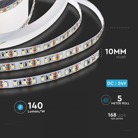 Banda LED SM2835 24V 12W/m 1680lm IP20 – Iluminare Neutru, Eficiență Ridicată, 5M V-tac SKU-212597 [5]