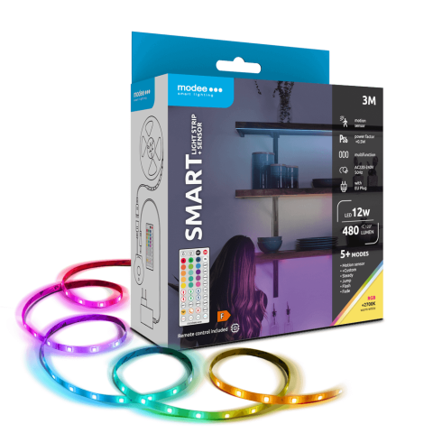 Electrice - Banda LED Smart Modee 12W senzor de mișcare cu telecomandă 2700K + RGB 480lm IP20 3m MSL-LS12W3MRGB2700KS-R