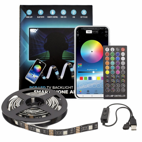 Banda LED SMART pentru TV 50-65" SunShine cu Bluetooth, control RGB, iluminare fundal, autoadezivă și telecomandă [1]