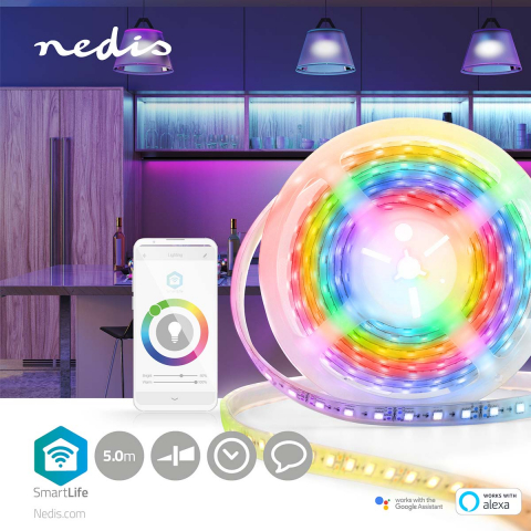 Banda LED - Banda LED Smart Wi-Fi RGB 700lm 5m IP65 Nedis – Iluminare Inteligentă, Multicolor, Control Vocal și Automatizări