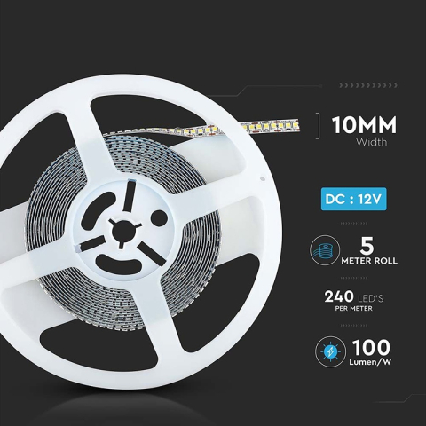 Banda LED SMD2835 12V 20W/m 240LED/m 3000K 5M V-TAC SKU-212164 iluminare alb caldă [7]
