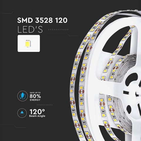 Banda LED SMD3528 120LED/m 6500K IP20 5m V-tac – Iluminare Alb Rece, Eficiență și Durabilitate [2]