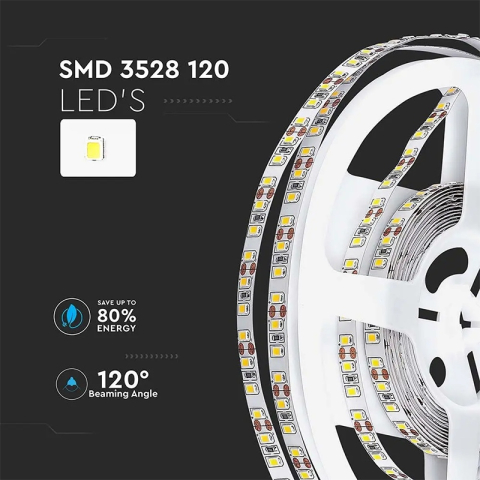 Banda LED SMD3528 12V 8W/m 120LED/m 800lm/m 4000K IP20 5M V-TAC SKU-212042 [2]