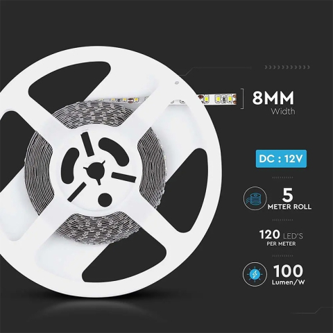 Banda LED SMD3528 12V 8W/m 120LED/m 800lm/m 4000K IP20 5M V-TAC SKU-212042 [6]