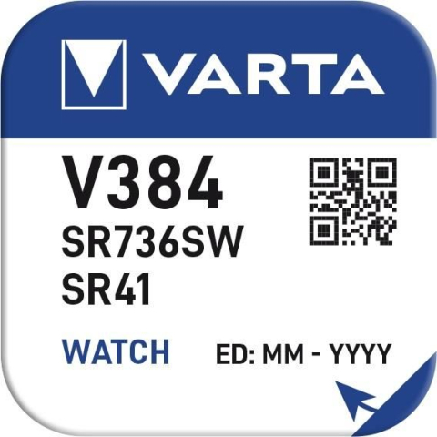 Baterie Varta V384 Silver Oxide 1.55V AG3 SR41SW LR41 7.9x3.6mm pentru ceasuri și dispozitive electronice [1]