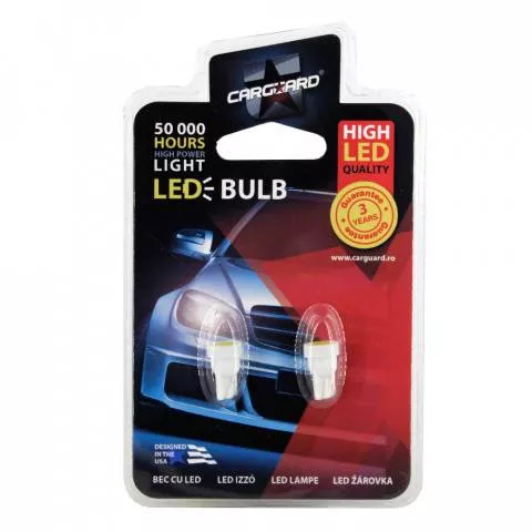 Bec LED poziție 12V 1W T10 5W5 90lm set 2buc Carguard soclu T10 alb rece [1]