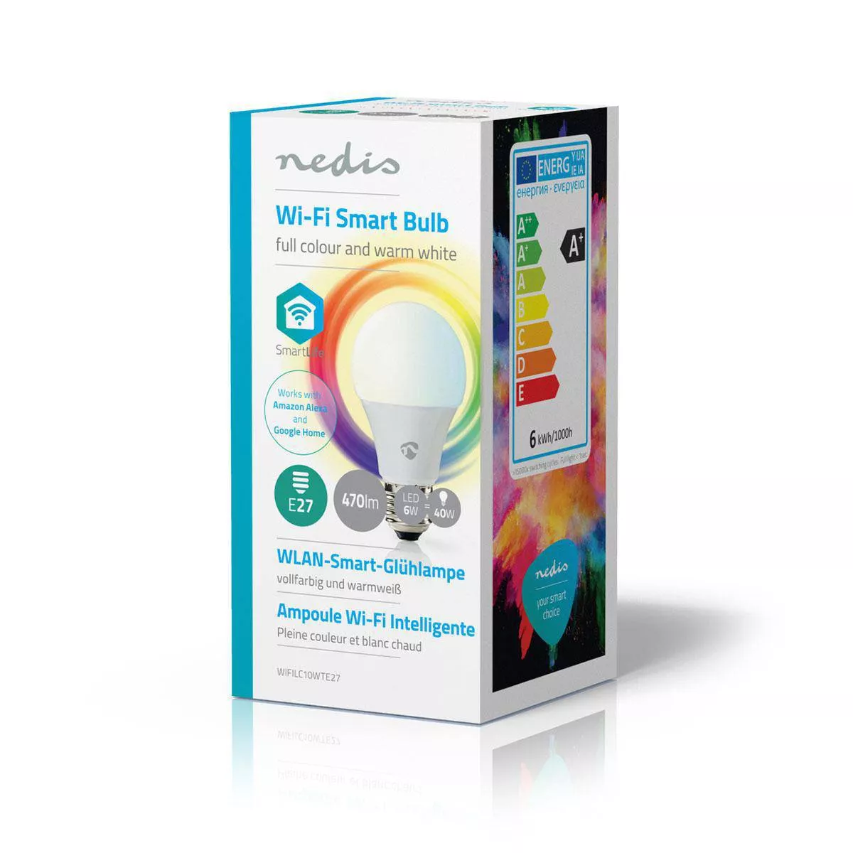 Bec LED Smart WiFi RGB E27 Alb Cald Nedis, lumina multicolor, soclu A60, 24 luni garanție [1]