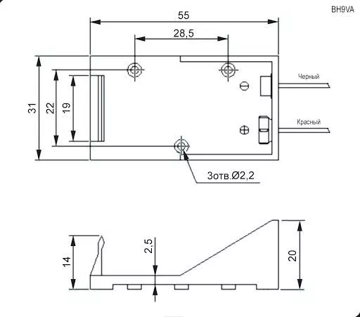 Suport baterie 9V 6F22 6LR61 cu terminal cablu 150mm CONFORTABLE ELECTRONIC CO. LTD [2]