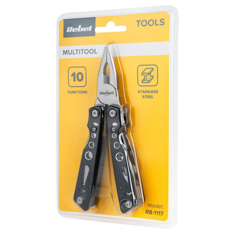 Briceag multifuncțional INOX Negru RB-1117, lungime 10 cm, brand REBEL, cu diverse unelte integrate. [6]