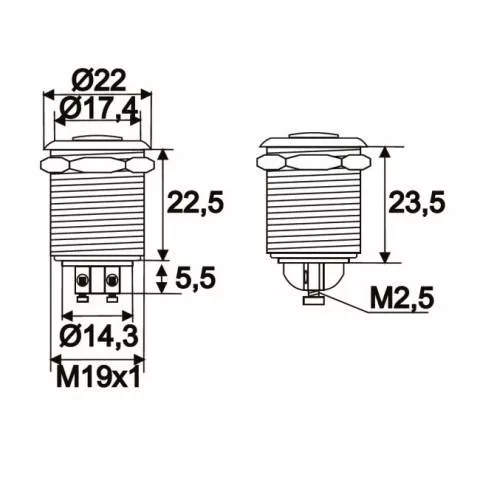 Buton 1 circuit 2A 250V rezistent la apă, metal, OFF-(ON), fără reținere, pentru aplicații sigure și durabile [1]