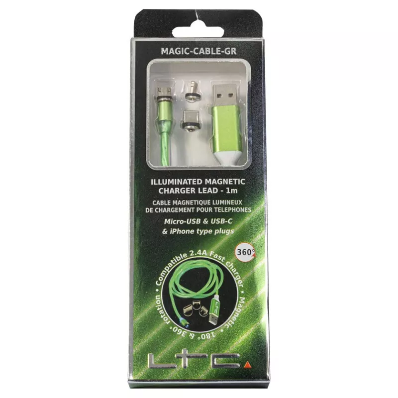 Cablu 1m 3in1 USB Type C, iPhone, Micro USB, iluminat LED verde, brand OEM [3]