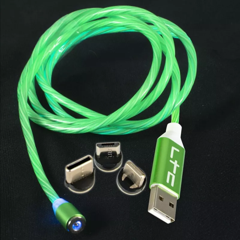 Cablu 1m 3in1 USB Type C, iPhone, Micro USB, iluminat LED verde, brand OEM [1]