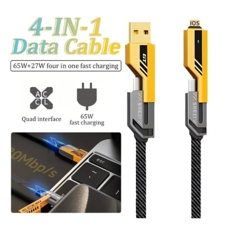 Samsung Galaxy Tab - Cablu 4 în 1 USB Type-C iPhone 65W 1.2m Textil – Fast Charge