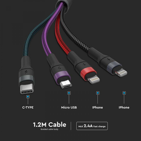 Cablu 4in1 USB Type-C, Micro USB, Lightning – 1.2m, 2.4A, V-TAC SKU-7748 [4]