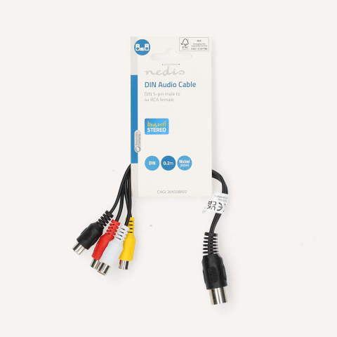 Cablu adaptor audio DIN 5pin tata - 4x RCA mama 20 cm negru Nedis CAGL20450BK02 [2]