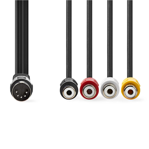 Cablu adaptor audio DIN 5pin tata - 4x RCA mama 20 cm negru Nedis CAGL20450BK02 [1]