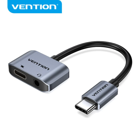 Cabluri telefon-tableta - Cablu adaptor convertor USB C la Jack 3.5 mm mama casca/microfon + USB C mama incarcare 10cm OMTP/CTIA standards BGSHA VENTION – IoElectronice.ro