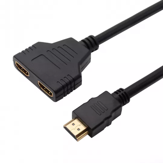 Adaptoare HDMI - Cablu adaptor HDMI la 2x HDMI 30 cm placat cu aur Hight Speed Full HD 1920 x 1080p OEM