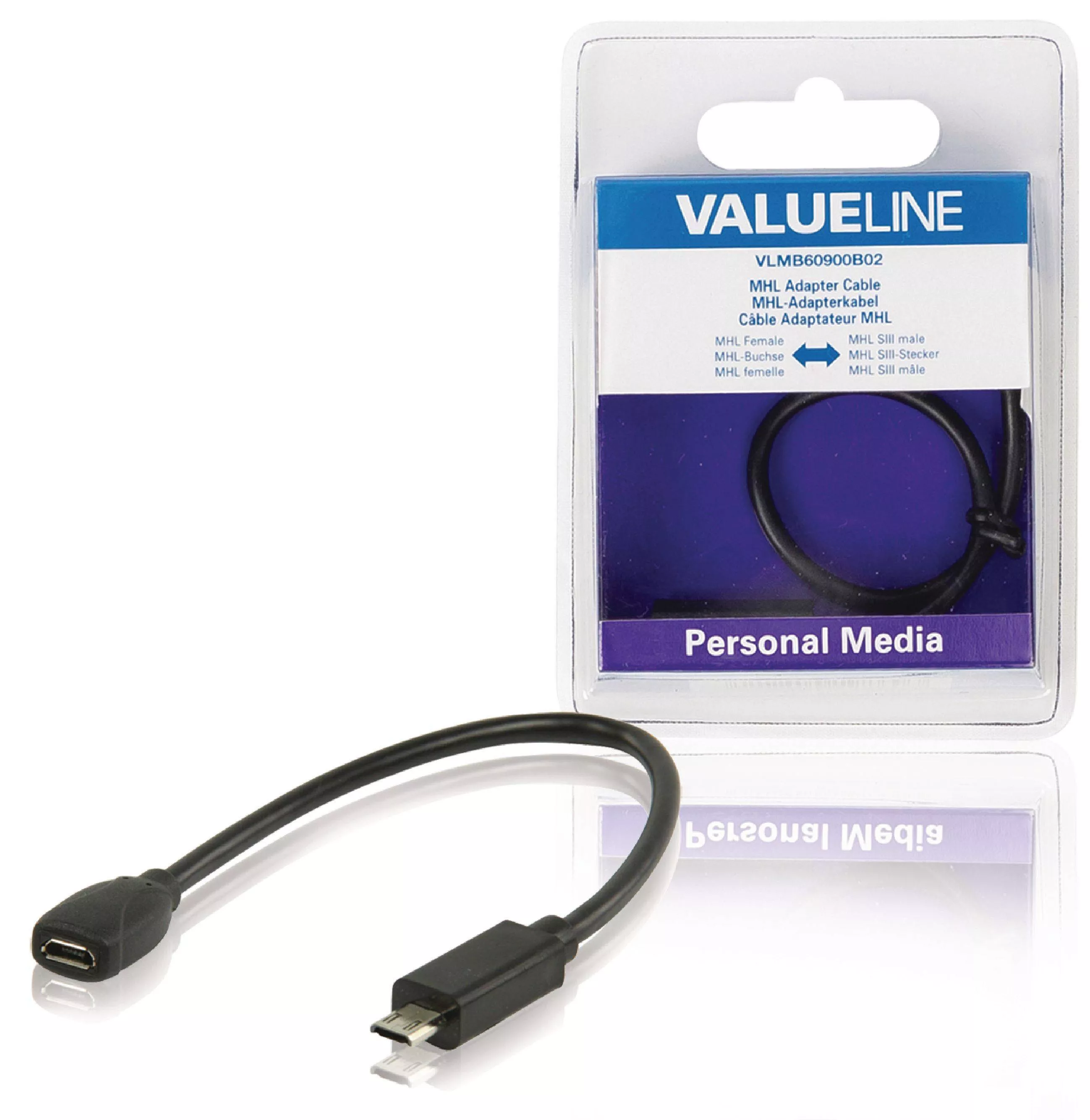 Cablu adaptor MHL mama - MHL SIII tata micro USB 11 pini 20 cm negru Valueline [1]
