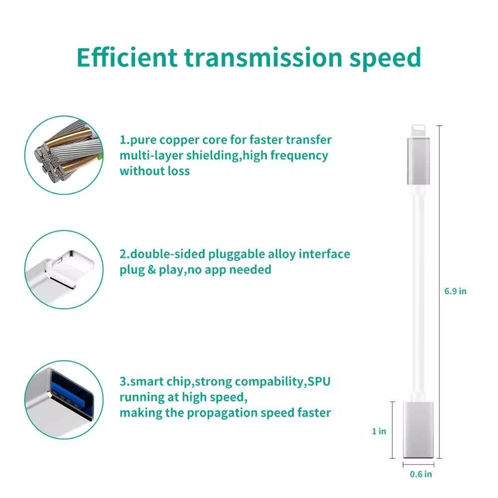 Cablu adaptor USB 2.0 la iPhone Lightning OTG 1m argintiu OEM [2]
