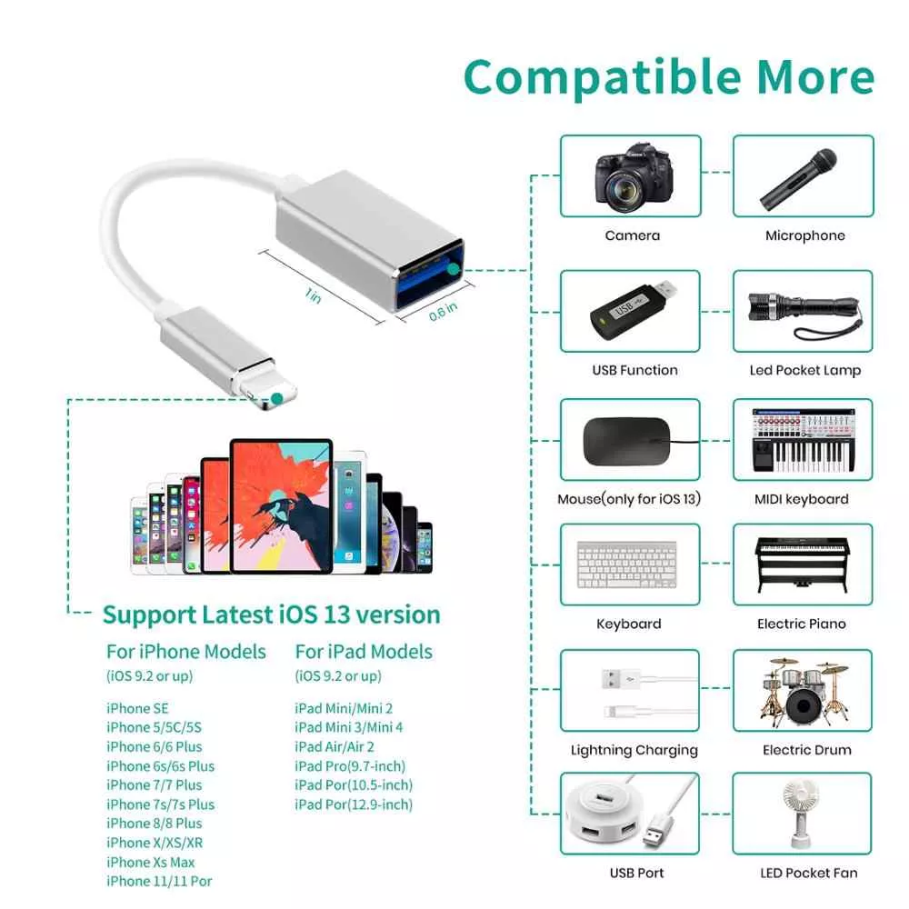 Cablu adaptor USB 2.0 la iPhone Lightning OTG 1m argintiu OEM [1]
