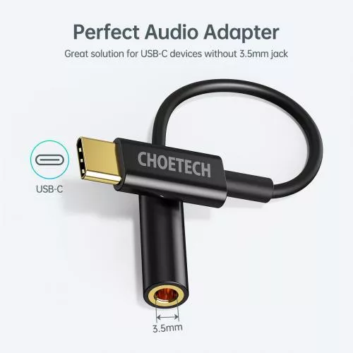 Cablu adaptor USB Type C - Jack 3.5 mm mama căști Choetech AUX003, lungime 10 cm, placat cu aur, stereo [1]