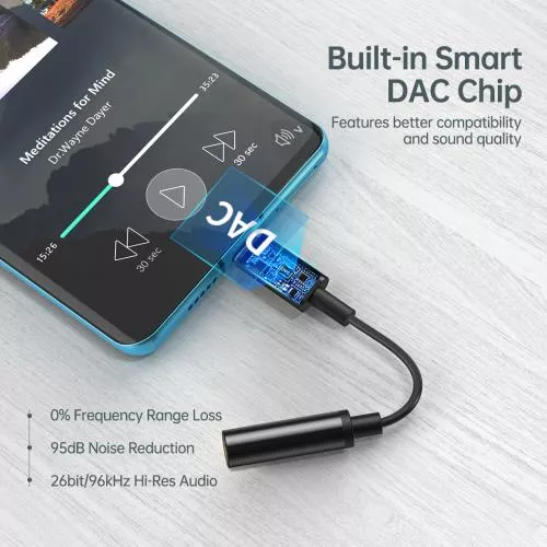 Cablu adaptor USB Type C - Jack 3.5 mm mama căști Choetech AUX003, lungime 10 cm, placat cu aur, stereo [2]