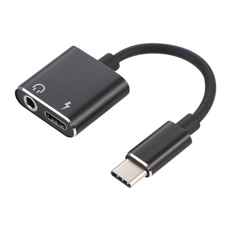 Cabluri telefon-tableta - Cablu adaptor USB Type C tata - Jack 3.5 mm mama STEREO, USB Type C mama, 7 cm, Well, negru, OTG.