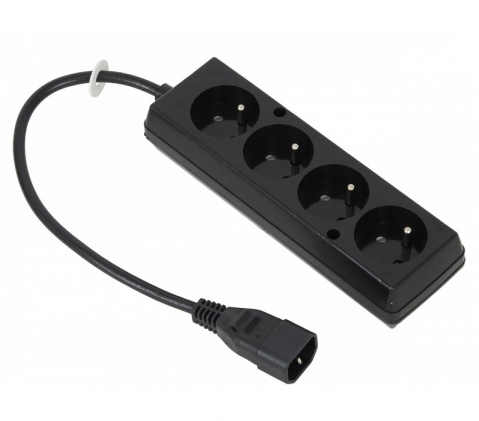 Adaptoare alimentare AC-DC - Cablu alimentare adaptor UPS IEC C14 la 4x Schuko, 0.3m, negru, putere 2300W, calitate premium