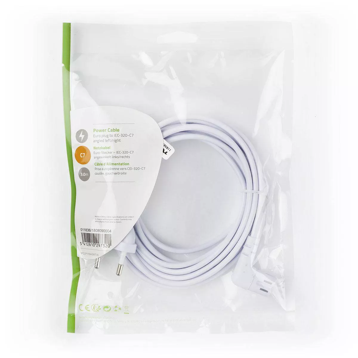 Cablu alimentare Euro tata 2 pini IEC-320-C7 3m alb Nedis, cupru, 2.5 Ah, 24 luni garanție persoane fizice [2]