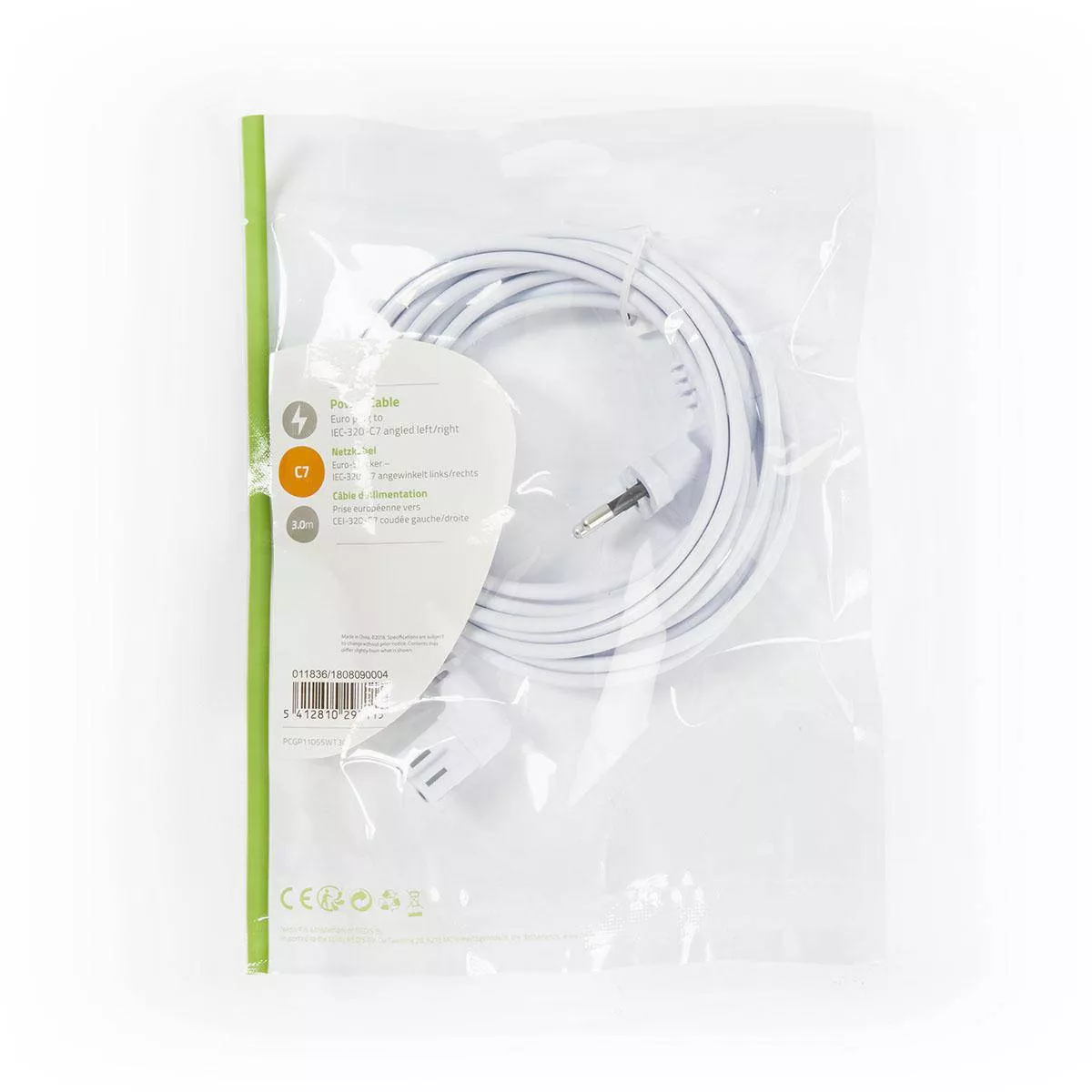 Cablu alimentare Euro tata cotit 2 pini IEC-320-C7 3m alb Nedis 2.5 Ah cupru [2]